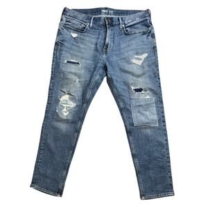 OLD NAVY RELAXED SLIM 36x30 DISTRESSED BLUE JEANS BUILT IN FLEX USED TEAR